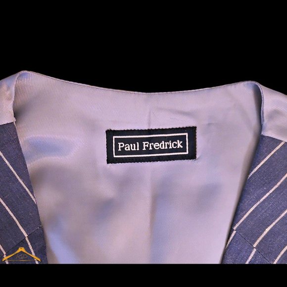 Paul Fredrick Linen Vest - XL, Indigo Blue & White Stripes, With Lapels - NWOT - Picture 5 of 6